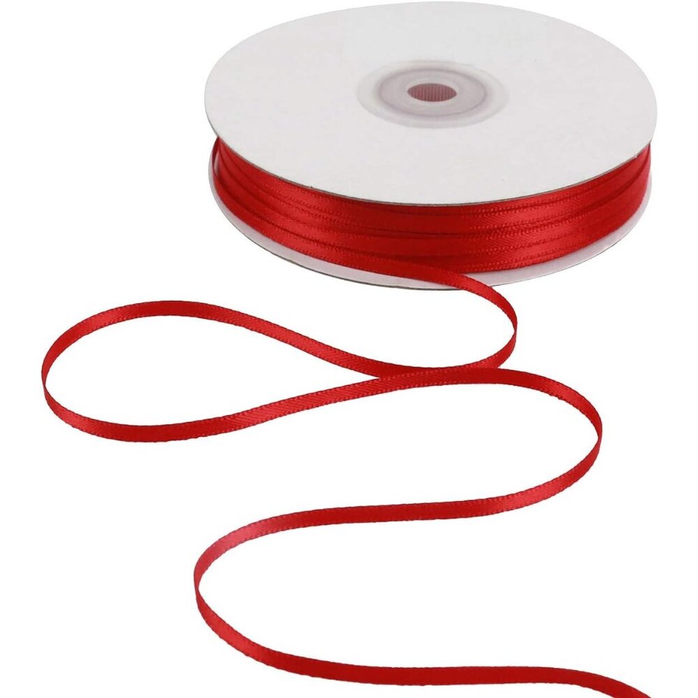 Solid Color Satin Ribbon 1/8 inch x 100 Yards Roll Thin Red Satin Double Face Cr
